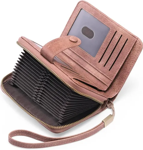 Vista 13 de GAEKEAO Cartera de cuero para tarjetas de crédito para mujer, bloqueo RFID, gran capacidad, plegable, con cremallera, organizador de tarjetas