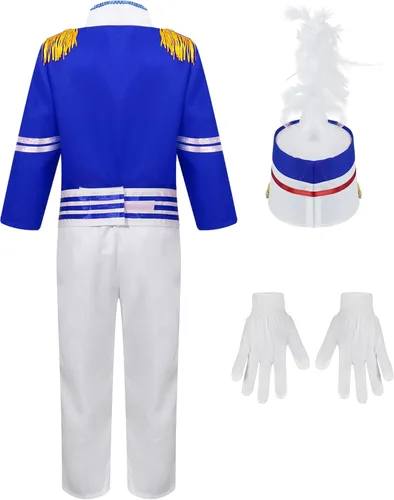 Vista 2 de YUUMIN Disfraz de banda de marcha, uniforme para Halloween, cosplay, fiesta, color azul rey, 5-6 años