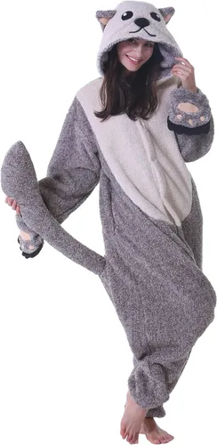 Vista 5 de DELEY Pijama unisex de una pieza para adultos, pijamas de animales para Halloween, disfraz de cosplay para niños, mujeres y hombres