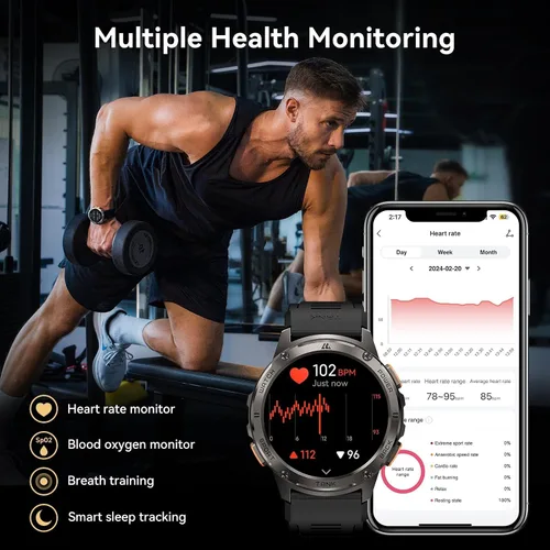 Vista 7 de AMAZTIM Relojes inteligentes para hombres, batería extra larga de 60 días, Bluetooth militar resistente para llamadas (contestar/realizar llamadas)