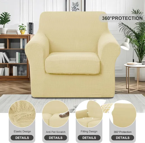 Vista 2 de 2 fundas elásticas para sillas de 1 cojín, protector de muebles, fundas de sofá, lavables, aptas para mascotas, funda antideslizante con parte