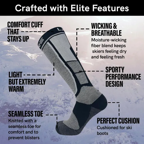 Vista 3 de Pure Athlete Calcetines de esquí fabricados en Estados Unidos, calcetines ligeros de lana de alpaca para el invierno para esquiar