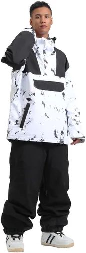 Vista 4 de GSOU SNOW Chaqueta de esquí para hombre, abrigo de nieve para snowboard, cálido, invierno, impermeable, con capucha