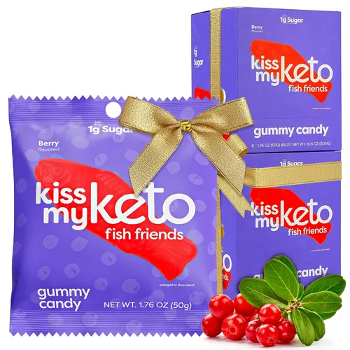 Vista 21 de Kiss My Keto Gomitas sin azúcar, mordeduras de bayas, paquete de 8 – Satisface los antojos mientras te mantienes en cetosis – Alto en fibra, 0.17 oz