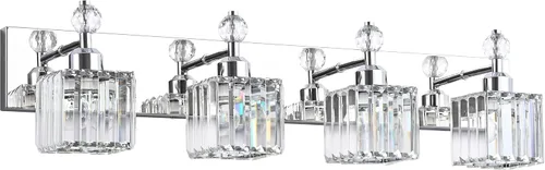 Vista 23 de PRESDE Aplique de pared de cristal único, lámpara de tocador cromada moderna, lámpara de pared de 1 luz para baño, dormitorio, pasillo