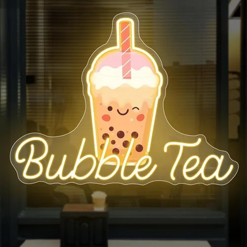 Vista 19 de Letrero de Neón de Té de Burbujas, Luz LED de Neón de Té Boba y Leche para Bebidas, Café, Barra de Tienda, Decoración de Pared, Arte Personalizado