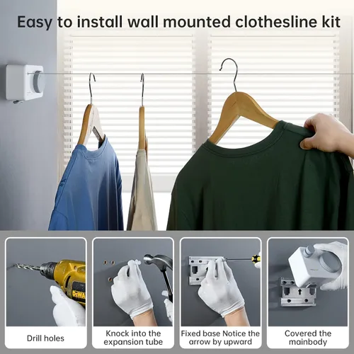 Vista 11 de Mbillion Tendedero Retráctil de 13.8 Pies de Servicio Pesado Línea de Secado de Ropa para Interiores y Exteriores Retráctil para Colgar Ropa
