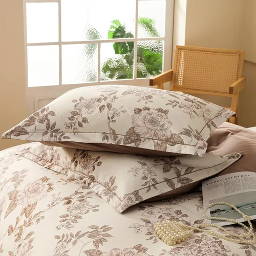 Vista 5 de OAITE - Juego de funda de edredón individual con patrón floral de 600 hilos, ultrasuave, 100% algodón, fibra larga, juego de 3 piezas, transpirable