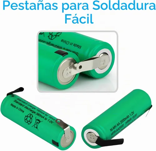 Vista 5 de Tenergy AA 1.2V NiMH 2000mAh Pilas AA recargables con parte superior plana con pestañas, paquete de 10