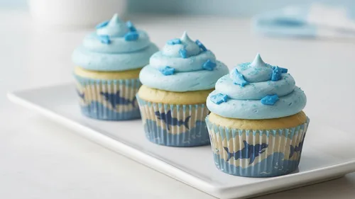 Vista 6 de NCS Gránulos comestibles en forma de tiburón – Decoración de cupcakes azules, pasteles y galletas, 7 onzas