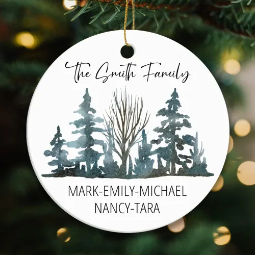 Vista 2 de Adorno de Navidad personalizado con nombre de la familia, accesorios de decoración para árbol de Navidad 2023, adornos de cerámica para puerta