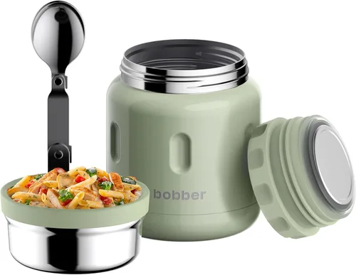Vista 11 de BOBBER Tarro de alimentos aislado de acero inoxidable de 16 oz con boca extra ancha, cuchara y tazón integrados, mantiene el calor durante 10 horas
