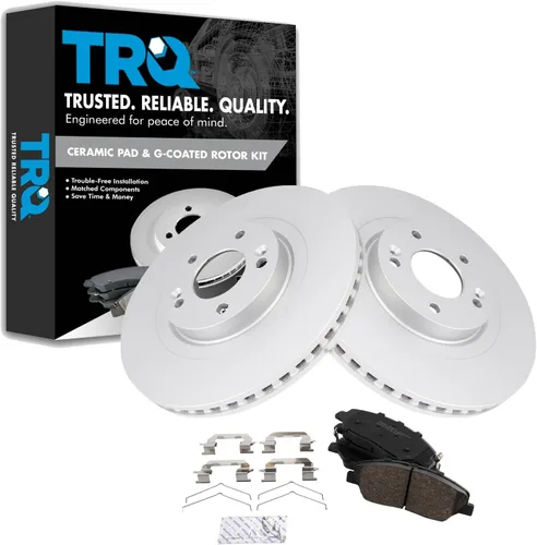Vista 130 de TRQ Juego de pastillas de freno delantero y rotores con revestimiento de cerámica compatible con Jeep Compass Patriot 2017