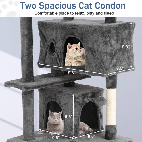Vista 4 de Muebles para gatos de varios niveles de 54 pulgadas Torre Condominio Casa para gatos de interior - Ashy