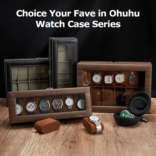 Vista 9 de Caja de reloj de piel; organizador de joyería con visualización y 12 ranuras Ohuhu
