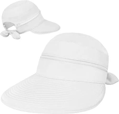 Vista 47 de SUN CUBE Sombrero de sol para mujer para protección UV al aire libre, sombrero de sol de ala ancha, cola de caballo, sombrero de playa convertible
