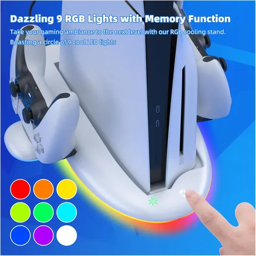 Vista 5 de PS5 Slim Cooling Stand, Dual Controller Charger, RGB Lights & USB 2.0 Port