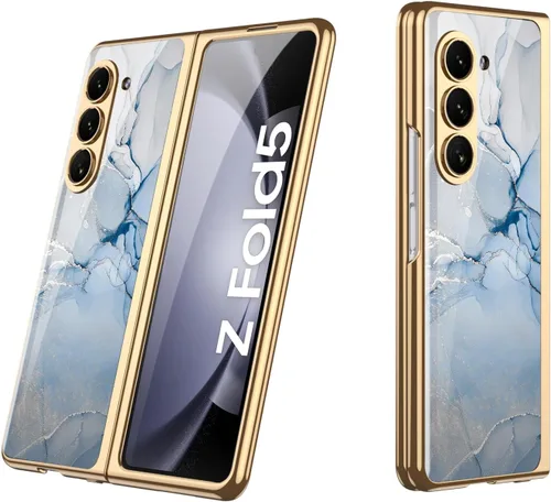 Vista 46 de Funda para Galaxy Z Fold 5, elegante marco galvanizado con vidrio estampado, protector de pantalla integrado compatible con Samsung Galaxy Z Fold 5