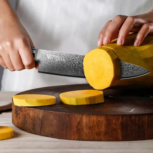 Vista 5 de VENZELL Cuchillo de chef hecho a mano de 8 pulgadas, cuchillo de acero inoxidable de Damasco de 67 capas, cuchillo de corte profesional HRC60±2
