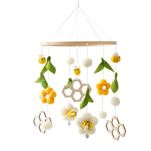 Vista 10 de OESSUF Móvil de bebé para cuna, móvil de guardería para cuna para niños y niñas, decoración de guardería con flor de abeja boho, juguete calmante