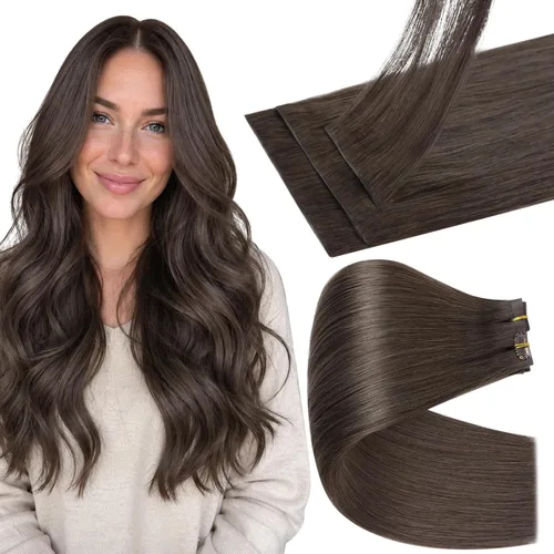 Vista 22 de Full Shine - Extensiones de cabello sin costuras con clip, color marrón oscuro