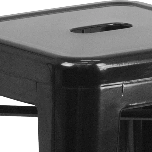 Vista 9 de Taburete de 24 pulgadas de alto para interior y exterior con asiento cuadrado., Metal, Negro