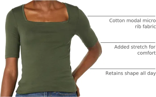 Vista 13 de Amazon Essentials - Camiseta de manga corta y cuello cuadrado para mujer