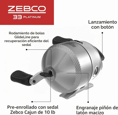 Vista 5 de Zebco 33 Platinum Spincast carrete y caña de pescar, embrague anti-marcha atrás
