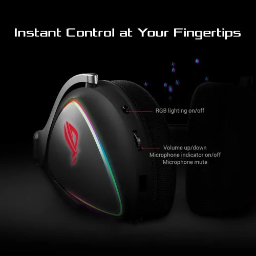 Vista 6 de ASUS Auriculares RGB ROG Delta Hi-Res ESS Quad-DAC, efecto de iluminación circular RBG Conector USB-C para PC, consolas y juegos móviles
