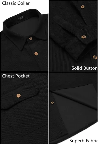 Vista 5 de COOFANDY Camisa casual de pana de manga larga con botones para hombre