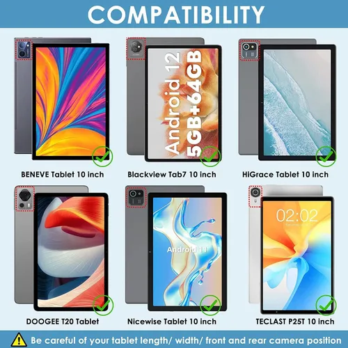 Vista 9 de DETUOSI Funda universal para tableta Android de 10.1 pulgadas, cubierta protectora de cuero, visión de 2 ángulos, con 3 ranuras para tarjetas, funda