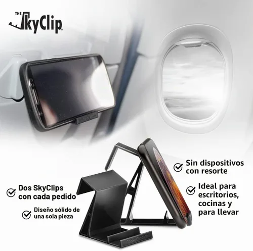 Vista 2 de The SkyClip Soporte de mesa para teléfono celular de avión para la parte trasera del asiento y soporte resistente para teléfono, compatible
