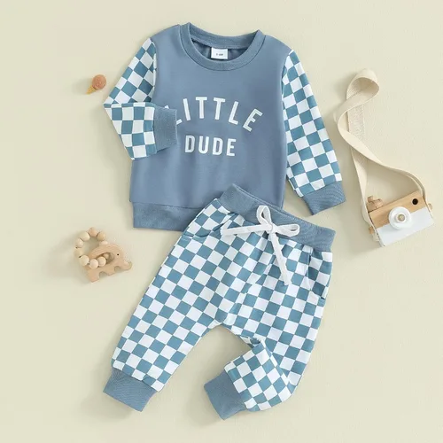 Vista 2 de Conjunto de sudadera de manga larga con cuello redondo y pantalones deportivos para bebés, ropa de invierno para bebé