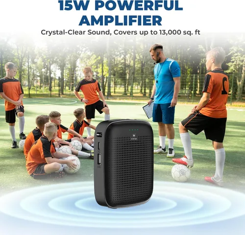 Vista 2 de Amplificador de voz inalámbrico Bluetooth para profesores - Mini amplificador portátil de 15 W con micrófono inalámbrico, micrófono personal