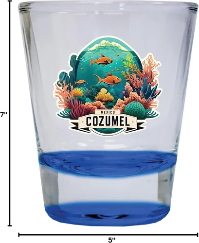 Vista 3 de Cozumel Mexico Souvenir - Vaso de chupito redondo de 1.5 onzas, color azul A