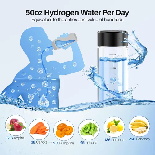 Vista 5 de MOVOCA Botella de agua de hidrógeno, generador de agua de hidrógeno rápido de 3 minutos y 2200 PPB -SPE PEM Tech, máquina de agua hidráulica