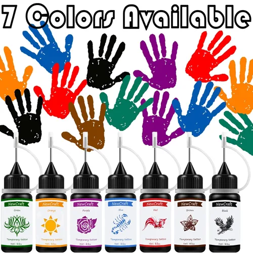 Vista 3 de Tinta de tatuaje temporal y plantillas para adultos, adolescentes y niños, kit de tatuaje temporal agradable a la piel, negro, rojo, marrón, verde