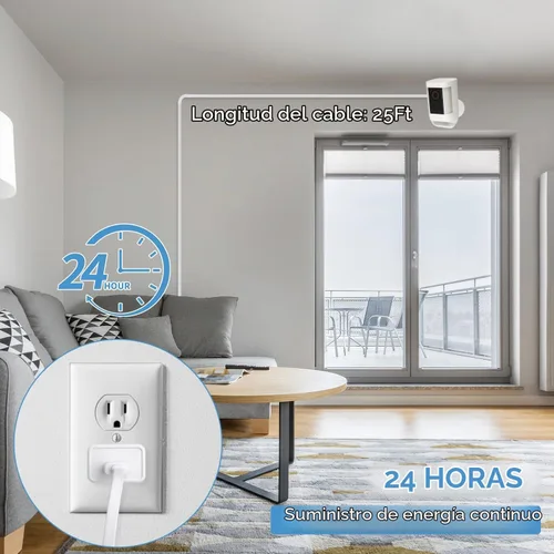 Vista 6 de ALERTCAM - Adaptador de corriente para Ring Spotlight Cam Plus/Pro (batería) y Ring Outdoor Cam Plus (batería), con cable plano de 25 pies/24.6 ft