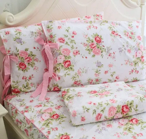 Vista 3 de Usning Juego de sábanas suaves de 100% algodón con estampado de rosas con sábana bajera de bolsillo profundo, sábana encimera y fundas de almohada