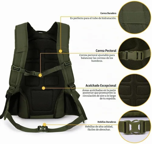 Vista 5 de Mardingtop 28L/35L mochilas tácticas Molle senderismo mochilas para acampar senderismo militar viajes motocicleta, Verde militar, 35 L