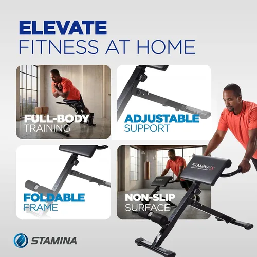 Vista 3 de Stamina X Banco de peso ajustable para ejercicios de abdominales, espalda y núcleo, banco de hiperextensión para sentadillas y fitness para Negro
