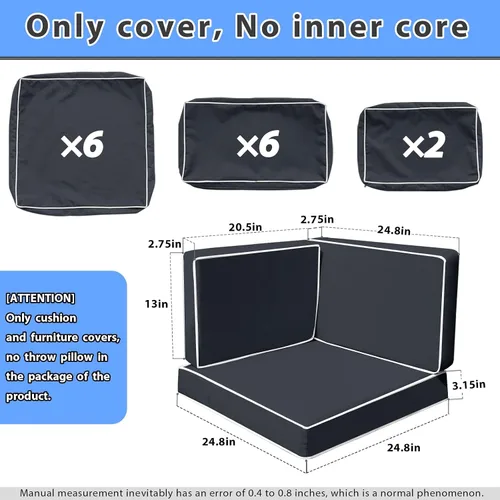 Vista 2 de 14 fundas de cojín para exteriores con funda impermeable para muebles, fundas de cojín de patio con cremallera, fundas de sofá para sofá modular