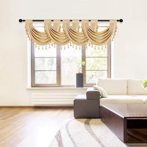 Vista 15 de ELKCA Cenefa Swag de Cascada de Chenilla Gruesa Beige para Sala de Estar Cortinas de Cenefa Pequeñas para Cocina, Paquete de 1