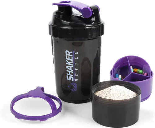 Vista 8 de Botella agitadora - Taza agitadora de proteínas con compartimentos de almacenamiento - Botellas de batido para entrenamiento a prueba de fugas