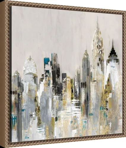 Vista 2 de Amanti Art Lienzo enmarcado para pared, paisaje urbano dorado de 16 x 16 pulgadas, por Valerie Mravyan, lienzo enmarcado para pared, obras de arte