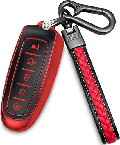 Vista 8 de para funda de llavero Ford con llavero de metal/cuero, estuche de llave de 5 botones de TPU, compatible con C-Max Edge Escape Expedition Explorer