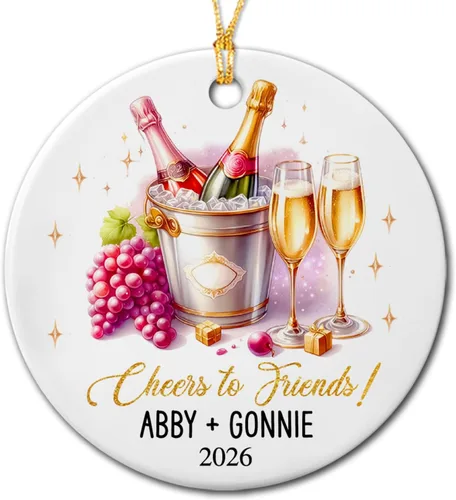 Vista 24 de Adornos de cerámica personalizados para los mejores amigos están atados con cuerdas de corazón, adorno personalizado de 2 amigos, adorno de buenos