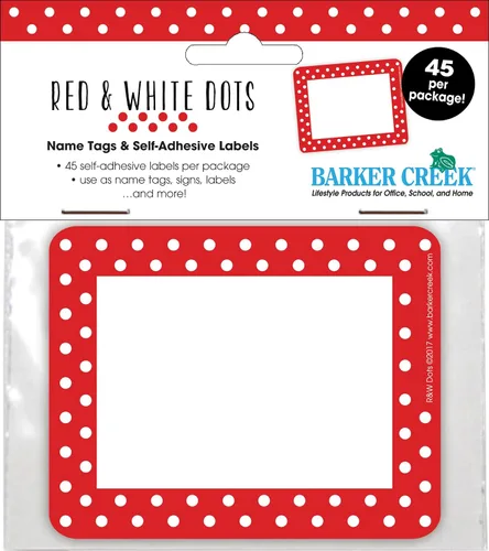 Vista 2 de Barker Creek Insignias de nombre y etiquetas autoadhesivas, puntos rojos y blancos, etiquetas de nombre multiusos, etiquetas de regalo, etiquetas