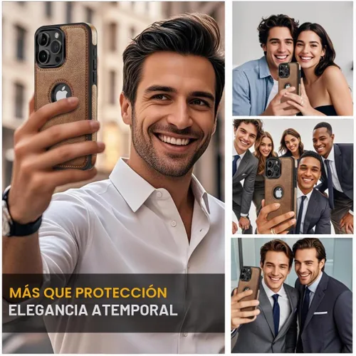Vista 4 de Diseño compatible con iPhone 13 Pro Max, funda de cuero de lujo, vintage, delgada, antideslizante, agarre suave, a prueba de golpes, funda Marrón