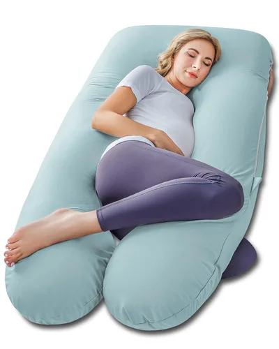 Vista 19 de Meiz - Almohadas de embarazo refrescantes para dormir, almohada corporal de maternidad para mujer embarazada, en forma de U, con funda de jersey